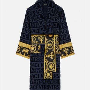 Versace Navy and Gold Patterned Robe